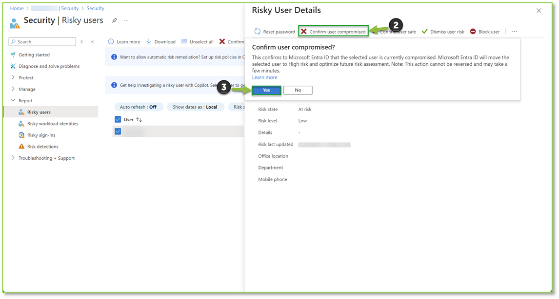 Identity Protection Confirm User Compromised Action
